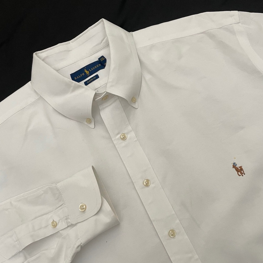 Polo Ralph Lauren Button Down Shirt XLT White Flesh Pony Classic Fit Long Sleeve